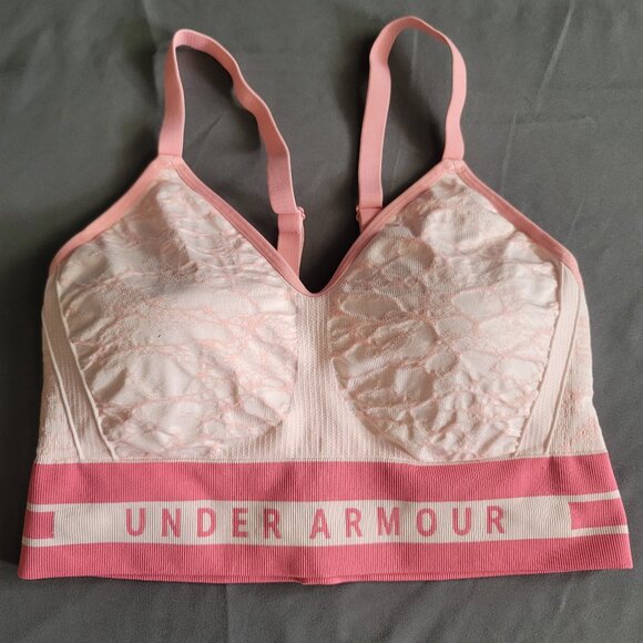 Under Armour Sports Bra Womens XL Pink Compression Activewear Medium Support - Picture 1 of 8